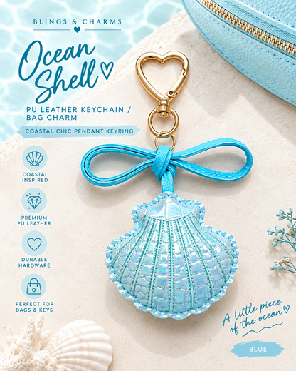 Ocean Shell PU Leather Keychain & Bag Charm | Coastal Chic Pendant Keyring