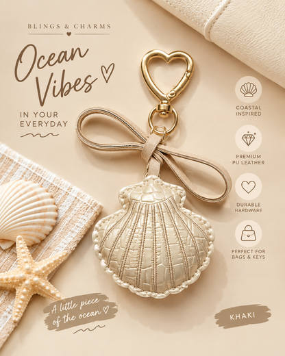 Ocean Shell PU Leather Keychain & Bag Charm | Coastal Chic Pendant Keyring