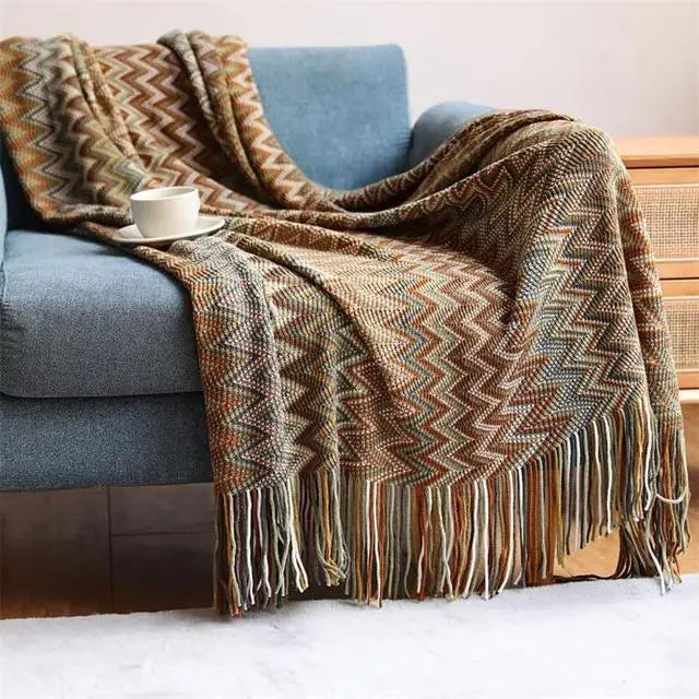 The Sunbeam Throw: Retro Bohemian Knitted Blanket