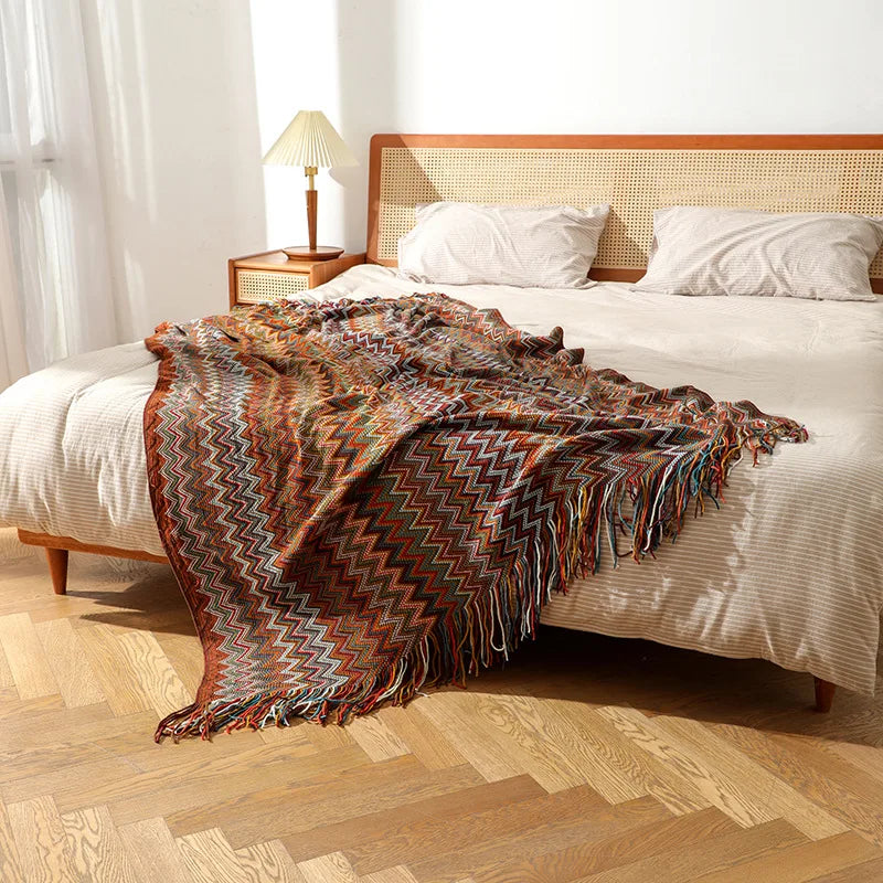 The Sunbeam Throw: Retro Bohemian Knitted Blanket