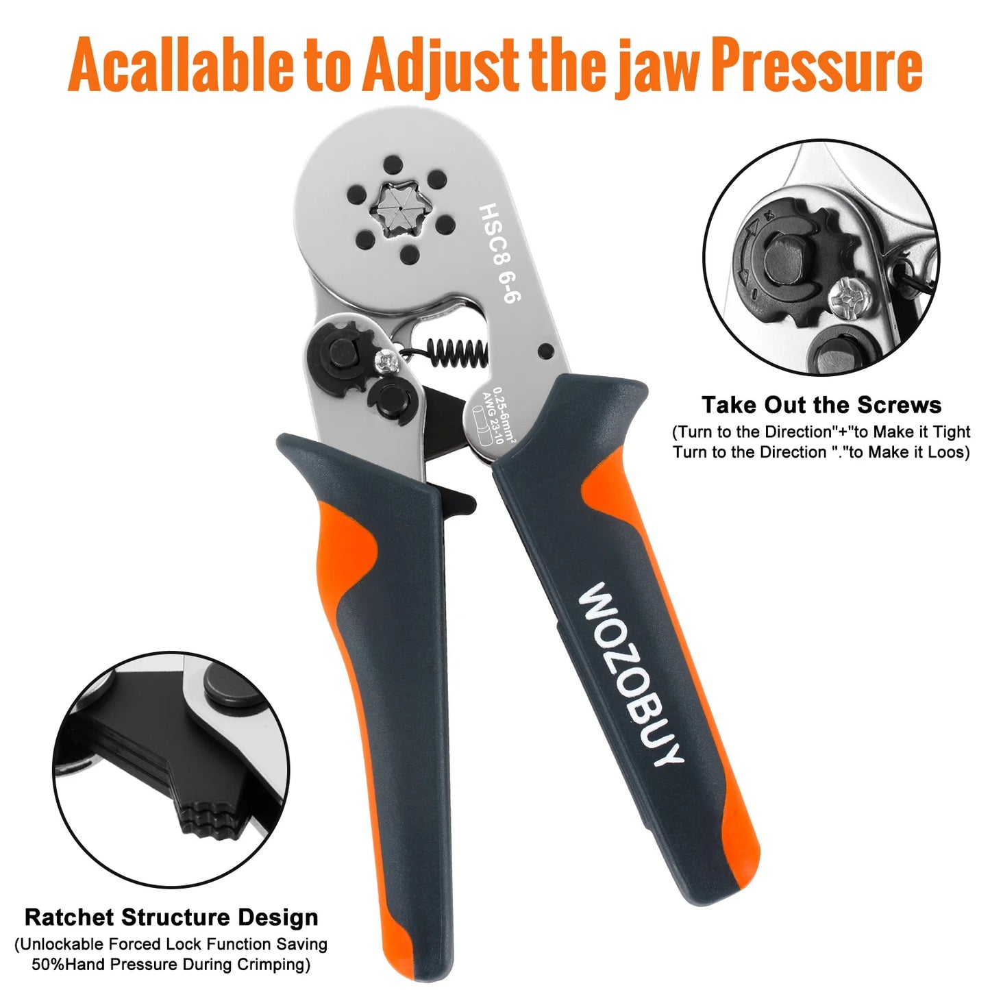 WOZOBUY Ferrule Crimping Tool Kit – Adjustable Ratchet Wire Crimper with Ferrule Terminals (23–10 AWG / 0.25–6mm²)