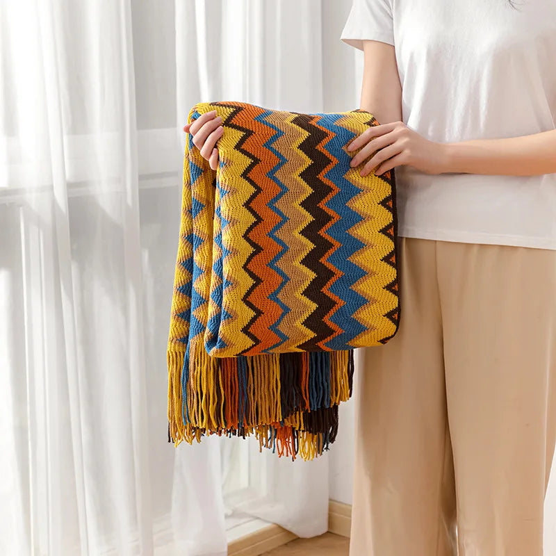 The Sunbeam Throw: Retro Bohemian Knitted Blanket