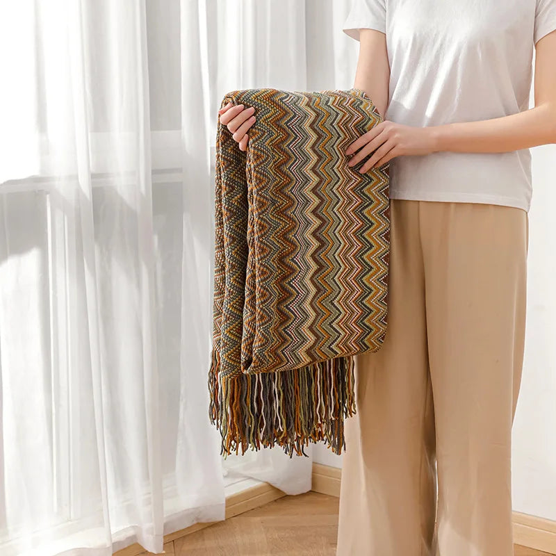 The Sunbeam Throw: Retro Bohemian Knitted Blanket