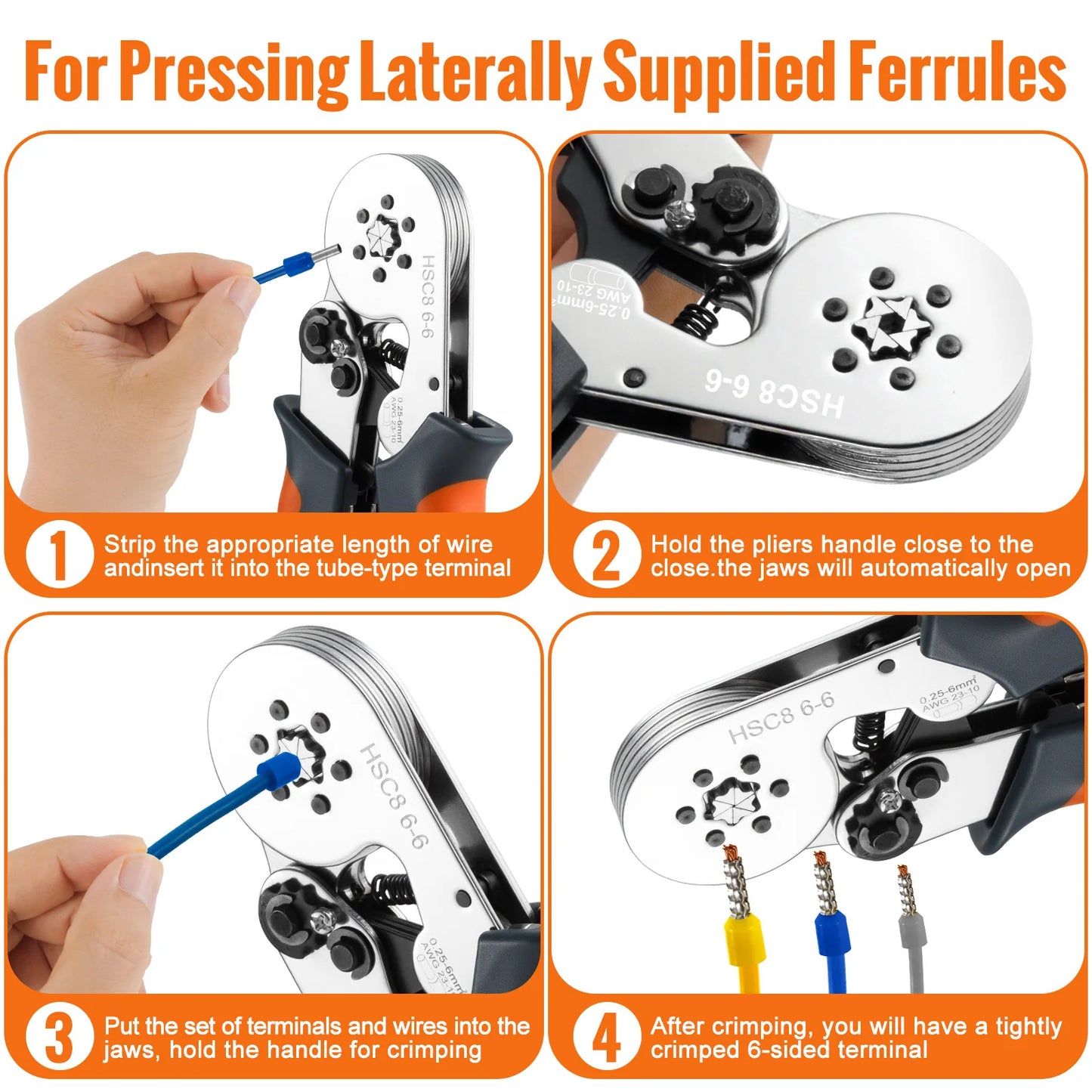WOZOBUY Ferrule Crimping Tool Kit – Adjustable Ratchet Wire Crimper with Ferrule Terminals (23–10 AWG / 0.25–6mm²)