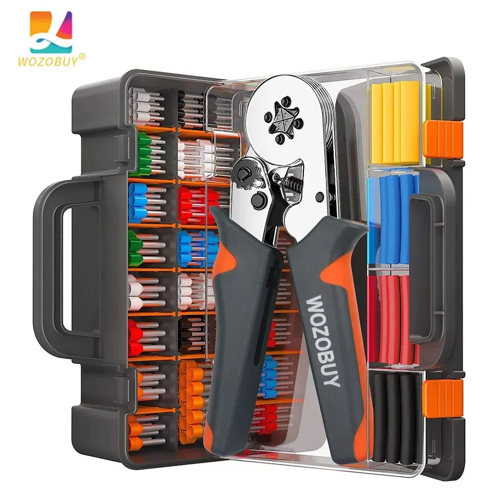 WOZOBUY Ferrule Crimping Tool Kit – Adjustable Ratchet Wire Crimper with Ferrule Terminals (23–10 AWG / 0.25–6mm²)