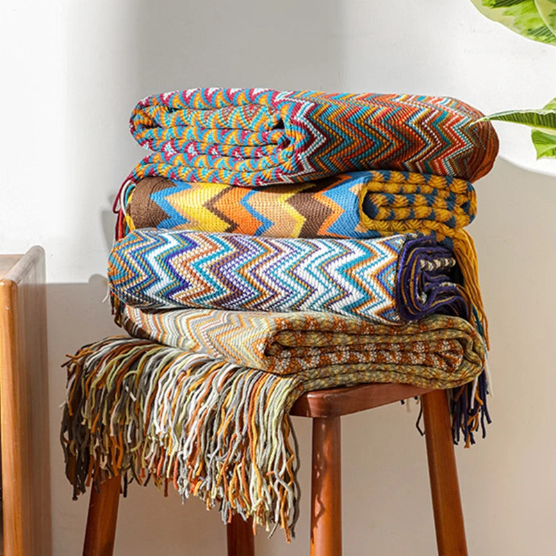 The Sunbeam Throw: Retro Bohemian Knitted Blanket