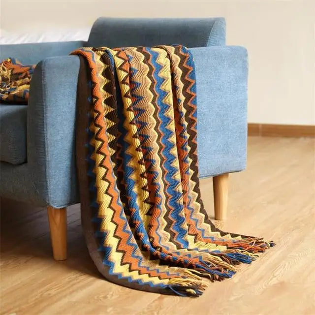 The Sunbeam Throw: Retro Bohemian Knitted Blanket
