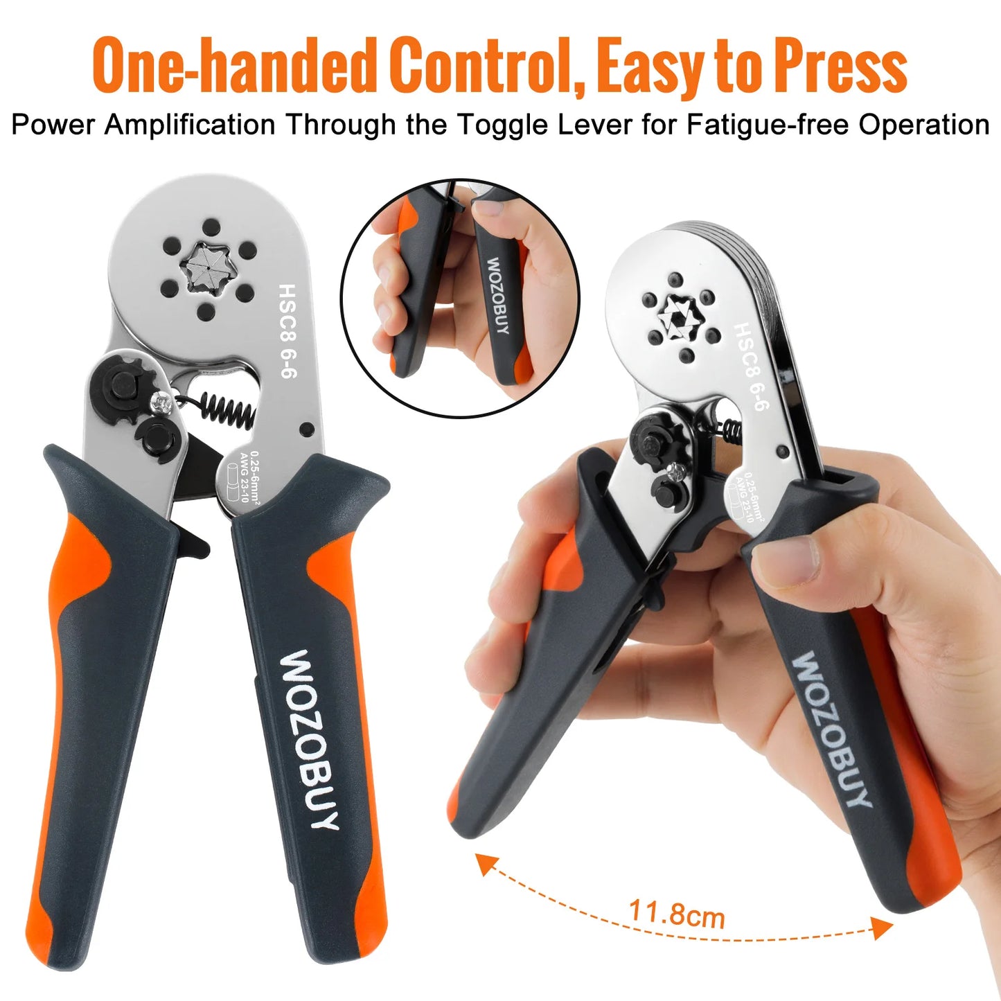 WOZOBUY Ferrule Crimping Tool Kit – Adjustable Ratchet Wire Crimper with Ferrule Terminals (23–10 AWG / 0.25–6mm²)