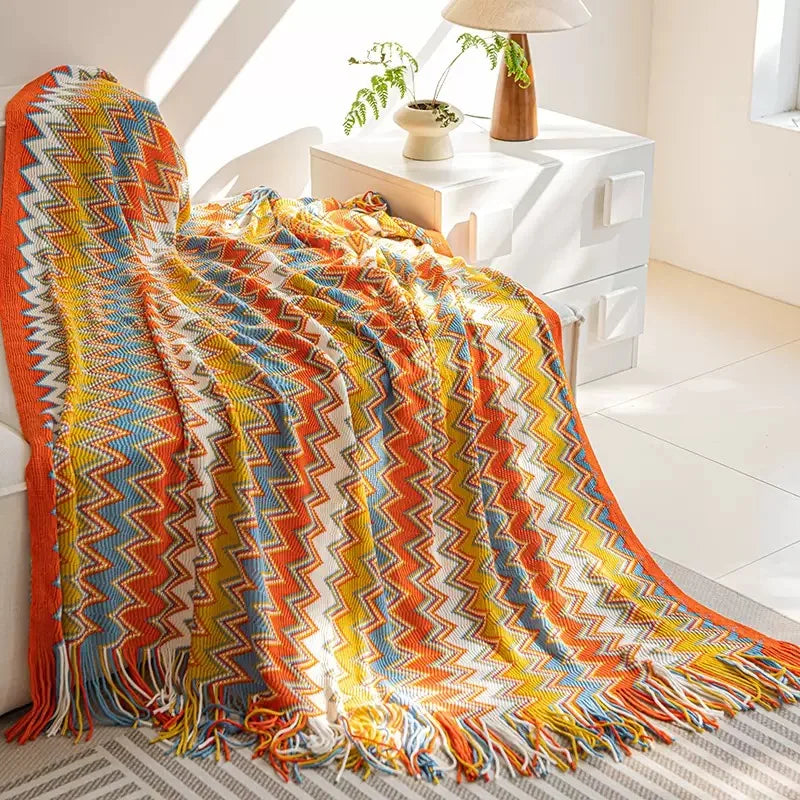 The Sunbeam Throw: Retro Bohemian Knitted Blanket