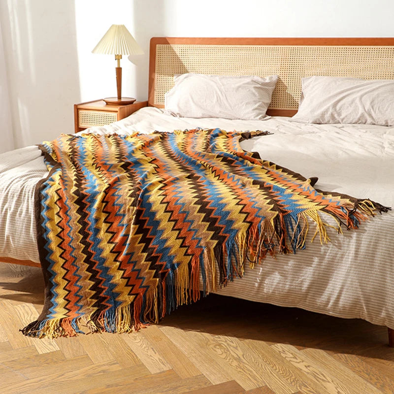 The Sunbeam Throw: Retro Bohemian Knitted Blanket