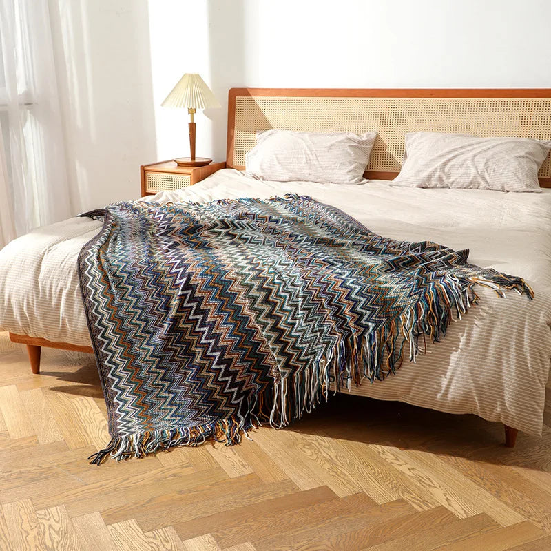 The Sunbeam Throw: Retro Bohemian Knitted Blanket