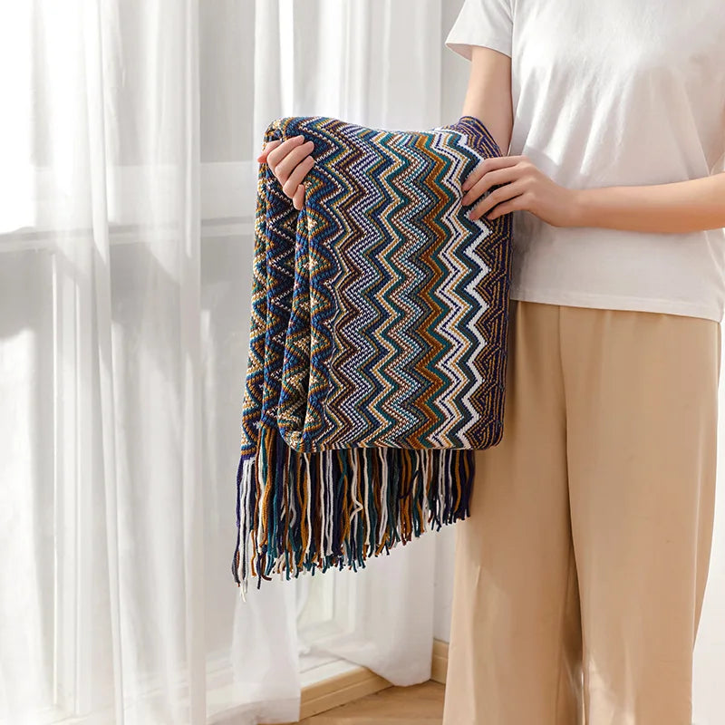 The Sunbeam Throw: Retro Bohemian Knitted Blanket