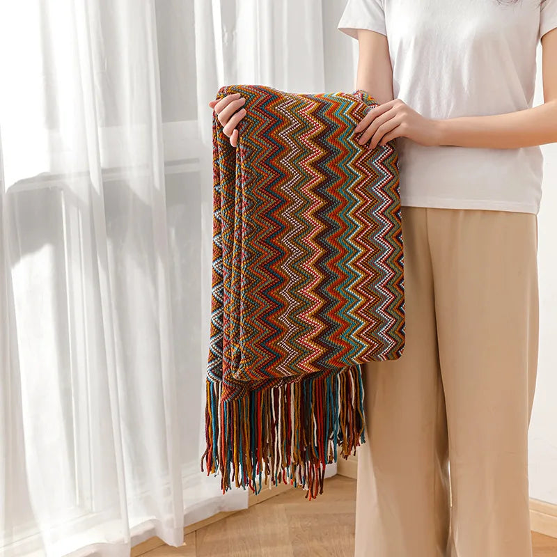 The Sunbeam Throw: Retro Bohemian Knitted Blanket