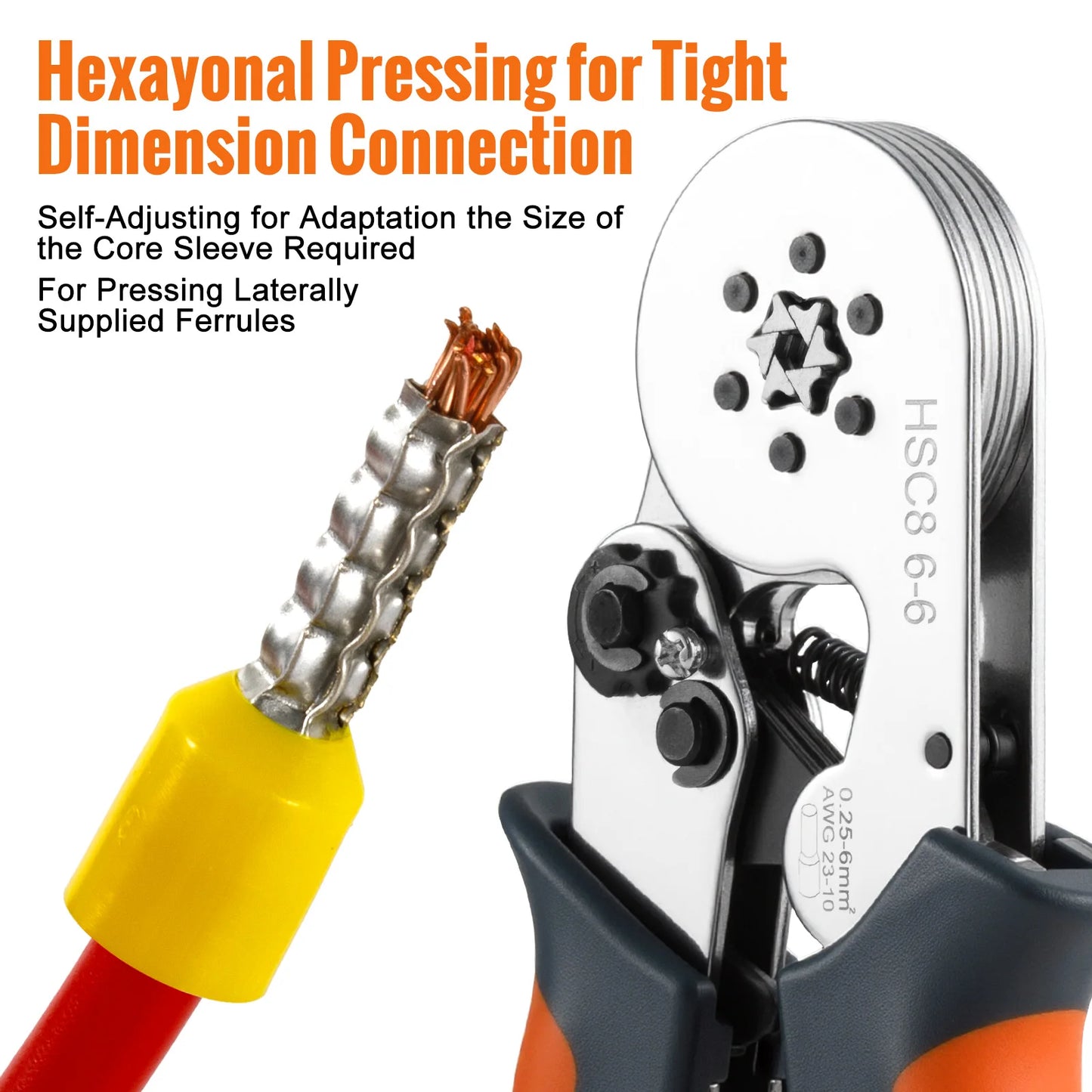 WOZOBUY Ferrule Crimping Tool Kit – Adjustable Ratchet Wire Crimper with Ferrule Terminals (23–10 AWG / 0.25–6mm²)