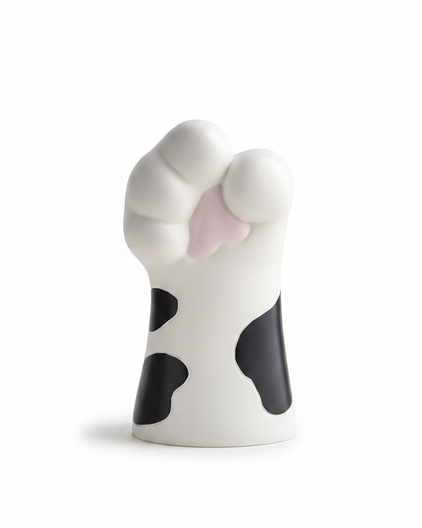 Black White Cow-Print Cat Paw Vase – Clean Background