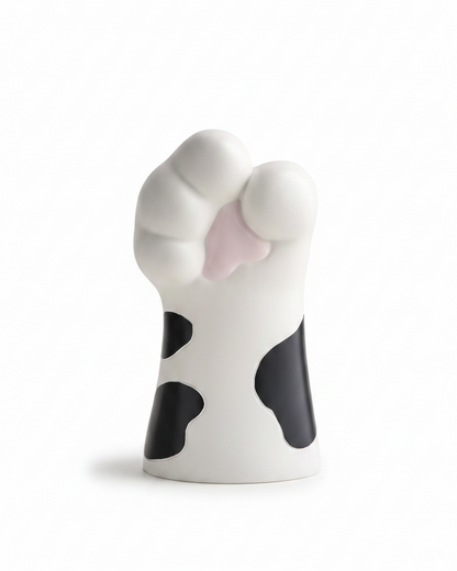 Black White Cow-Print Cat Paw Vase – Clean Background