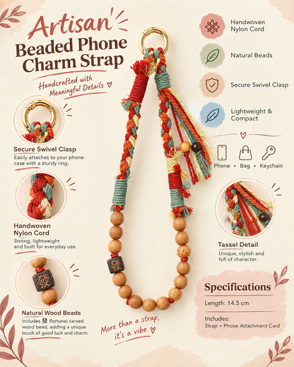 Artisan Beaded Phone Earth Charm Strap
