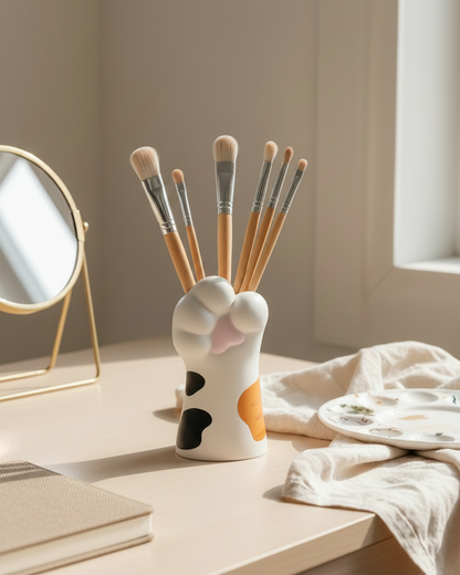 Calico Cat Paw Vase – Artist Brush Holder Lifestyle Shot