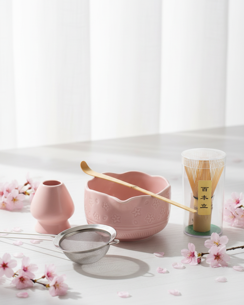 Cherry Blossom Pink Matcha Tea Set – Lifestyle