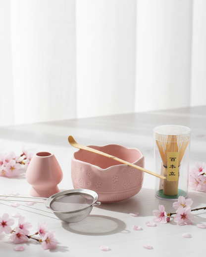 Cherry Blossom Pink Matcha Tea Set – Lifestyle