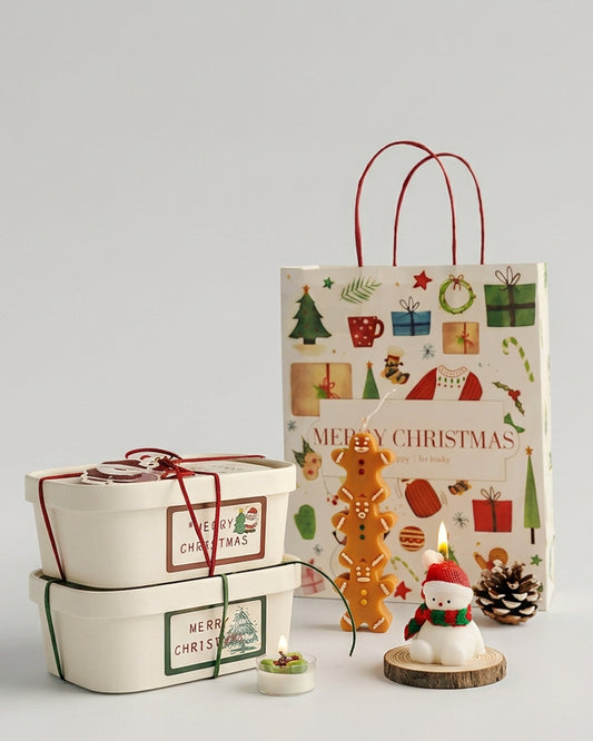 Christmas candle gift boxes with festive gift bag