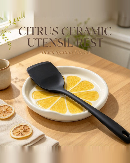 Citrus ceramic utensil rest with black spatula