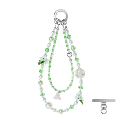 Green Jasmine beaded phone wristlet with metal tether pad