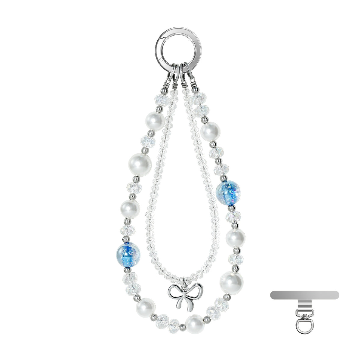 Ice Blue Butterfly beaded phone wristlet with metal tether pad