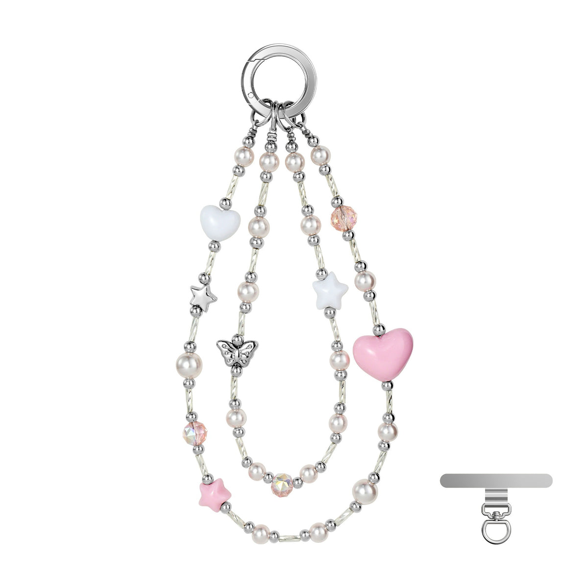 Peach Star Butterfly beaded phone wristlet with metal tether pad