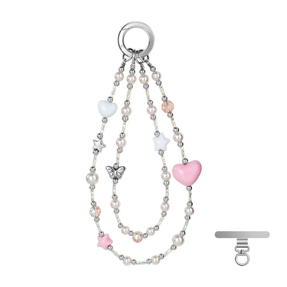 Peach Star Butterfly beaded phone wristlet with metal tether pad
