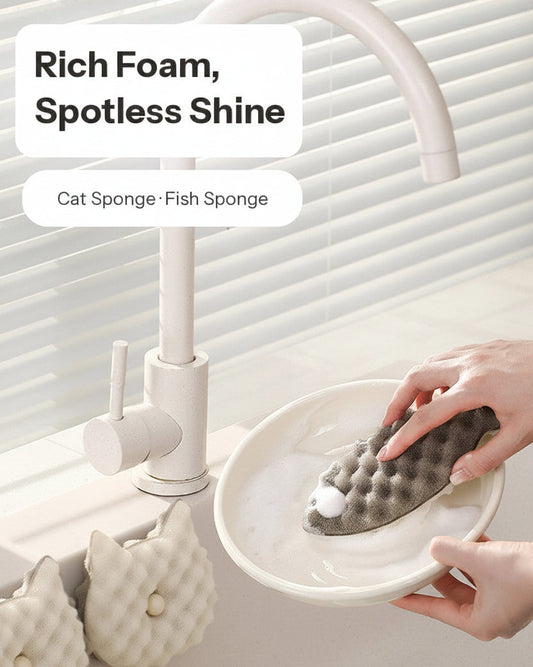 FaSoLa honeycomb magic dish sponge - cat and fish sponges with rich foam