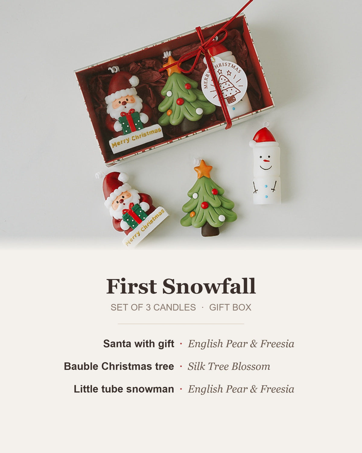First Snowfall Christmas candle gift set contents and scents
