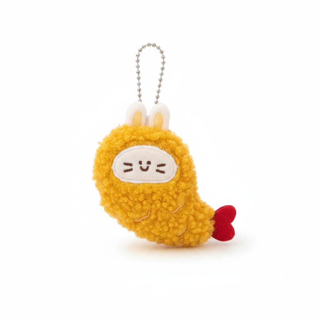 Fried Shrimp Bunny Plush Keychain — Clean Product Shot