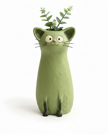 Green Cat Vase – With Soft Shadow