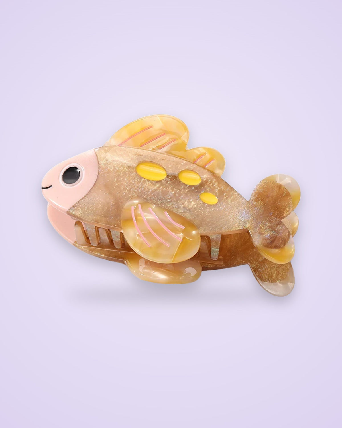 Honey Glitter Fish golden brown shimmer acetate claw clip with yellow spots