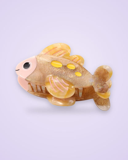 Honey Glitter Fish golden brown shimmer acetate claw clip with yellow spots