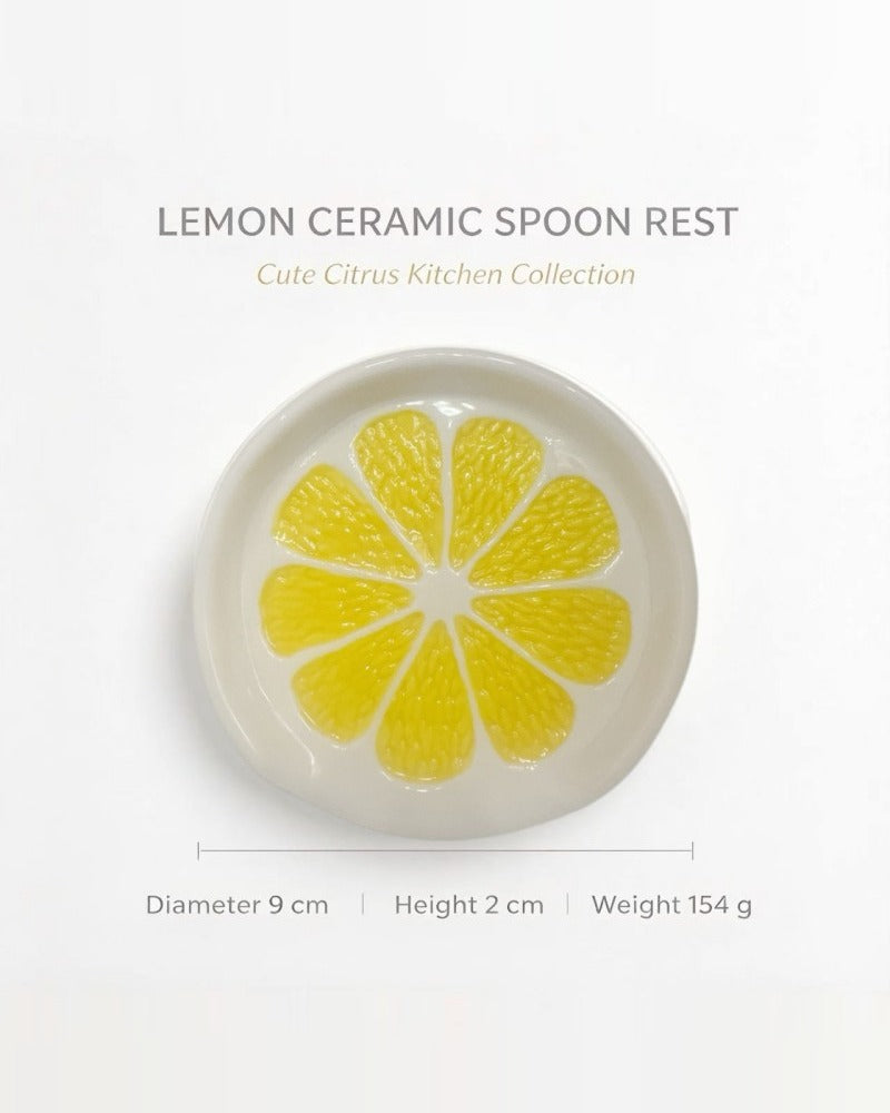 Lemon spoon rest dimensions: 9 cm diameter, 2 cm high