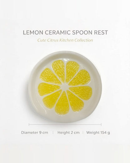 Lemon spoon rest dimensions: 9 cm diameter, 2 cm high