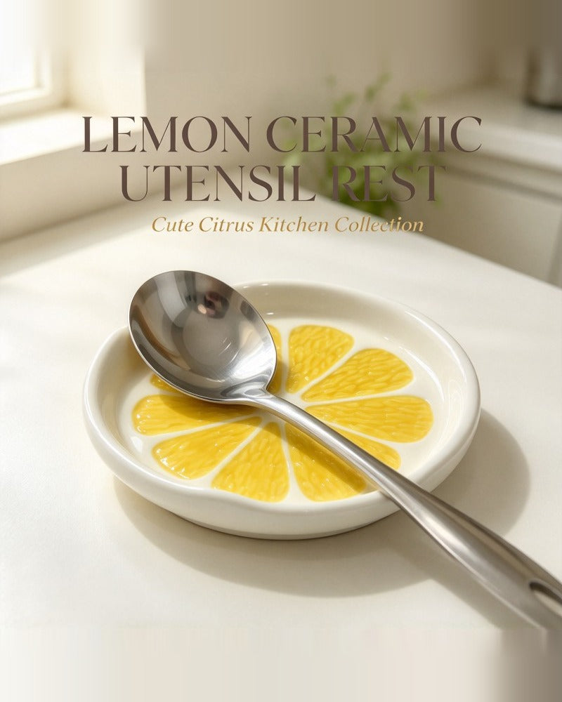 Lemon ceramic spoon rest with serving spoon