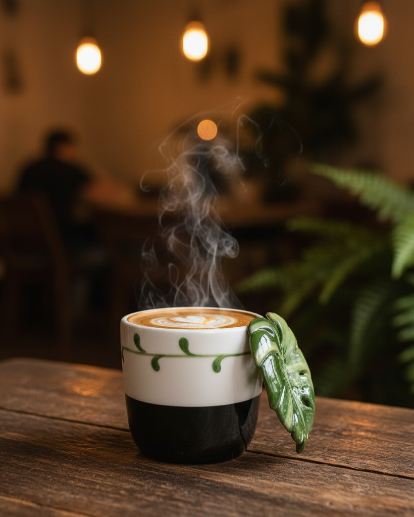 Monstera Mug Cafe Lifestyle