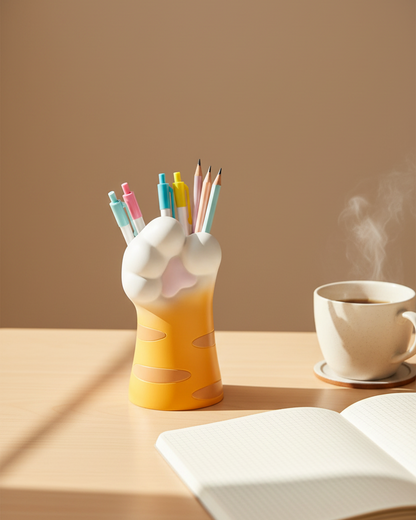 Orange Tiger Cat Paw Vase – Pen Holder Lifestyle Shot