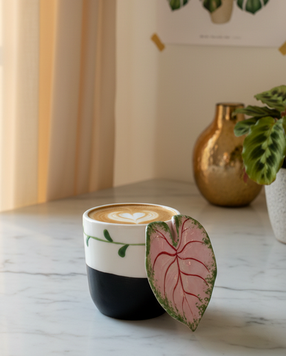 Pink Caladium Mug Lifestyle 4:5