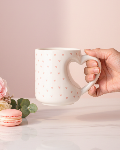 Pink Heart Mug – Hand Holding Pastel Lifestyle