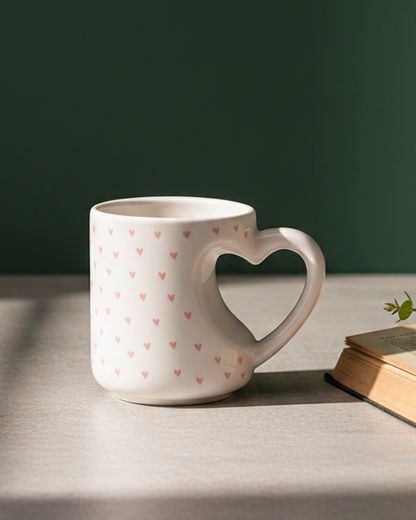 Pink Heart Mug – Moody Café Lifestyle