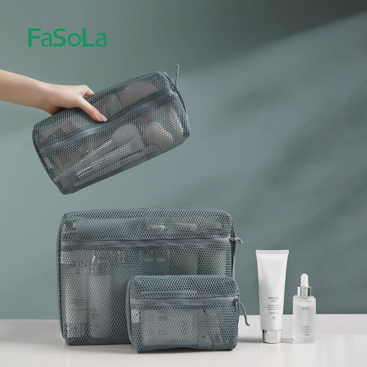 FaSoLa Mesh Storage Bag – Large-Capacity, Portable & Multi-Size Travel Cosmetic Organizer