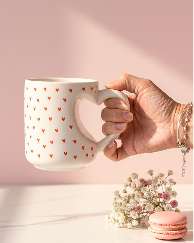 Red Heart Mug – Hand Holding Pastel Lifestyle
