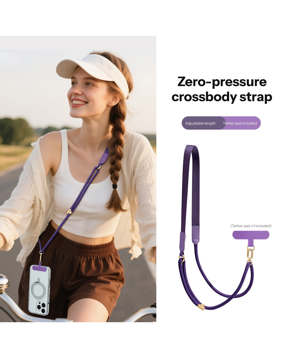 Adjustable Crossbody Phone Strap – 130cm with Flat Shoulder Pad & Tether Tab