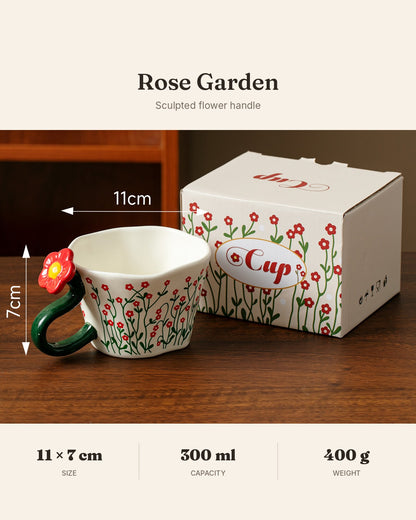 Red Blossom Ceramic Mug with Heart & Flower Handle – 300ml Gift Box
