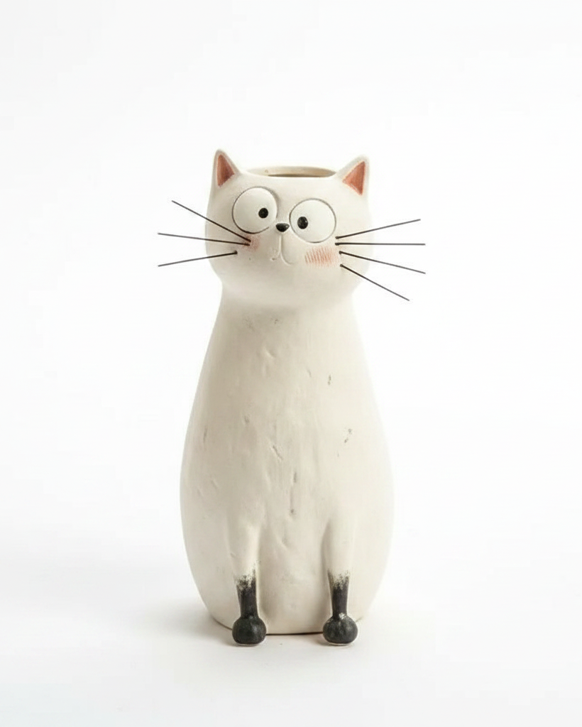 White Cat Vase – Clean Product Shot