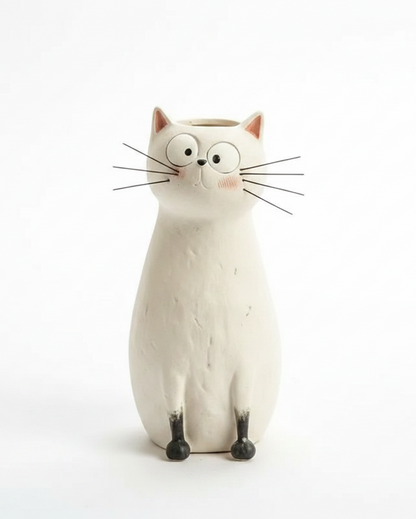 White Cat Vase – Clean Product Shot